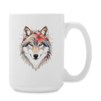 Wolfskopf mit Blumenkranz - Große Tasse 440 ml - Weiß - Rechts