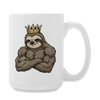 Starker Faultier König Cartoon Fitness Porträt - Große Tasse 440 ml - Weiß - Rechts