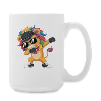 Dabbing Lion with Cap – Colorful Streetstyle King - Large Mug 440 ml - white - Right