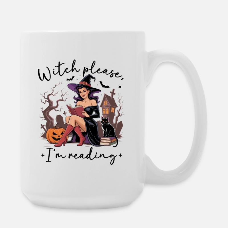Hexenlesung von Pumpkin Night - Große Tasse 440 ml - Weiß