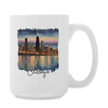 Chicago Watercolor, Chicago USA - Large Mug 440 ml - white - Right