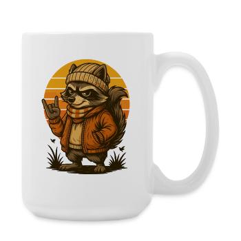 Cooler Waschbär Retro Style - Große Tasse 440 ml - Weiß - Rechts