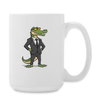 Alligator en costume avec lunettes de soleil - Grande tasse 440 ml - blanc - Droite