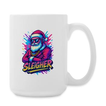 Sleigher – Lustiger Neon-Santa Weihnachtsmann - Große Tasse 440 ml - Weiß - Rechts