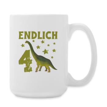 4 Year Old Birthday Boy Dino Volcano - Large Mug 440 ml - white - Right