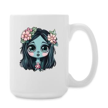 Blue flower girl with crown - Large Mug 440 ml - white - Right