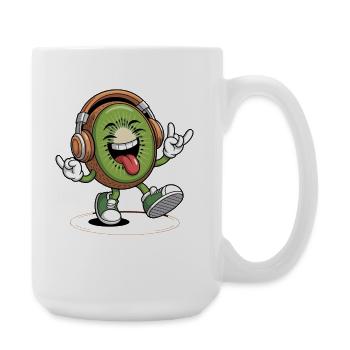 Fröhliche Kiwi Mit Kopfhörern Rockt Die Musik - Große Tasse 440 ml - Weiß - Rechts