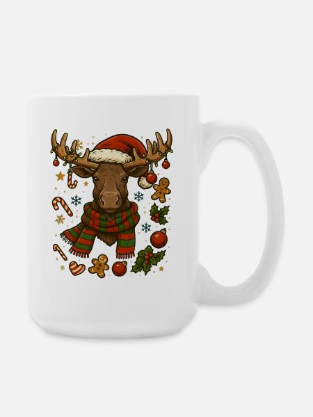Elch an Weihnachten - Große Tasse 440 ml - Weiß