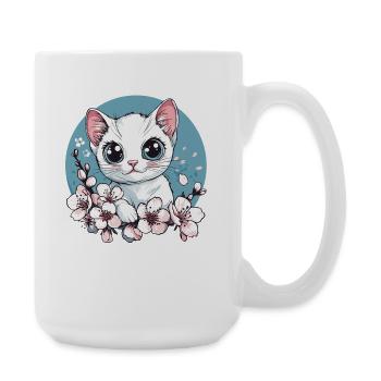 Kittens in the cherry blossom circle - Large Mug 440 ml - white - Right