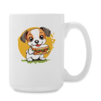 Little dog enjoying burger - Large Mug 440 ml - white - Right