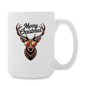 Hirsch mit Geweih und Sonnenbrille Merry Christmas - Große Tasse 440 ml - Weiß - Rechts