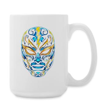 Blitzmasken Lucha Neon Blau Gold - Große Tasse 440 ml - Weiß - Rechts