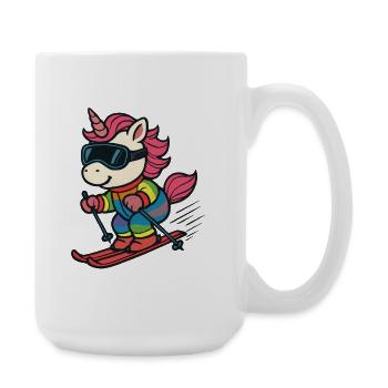 süßes Ski-Einhorn im Regenbogenanzug - Große Tasse 440 ml - Weiß - Rechts