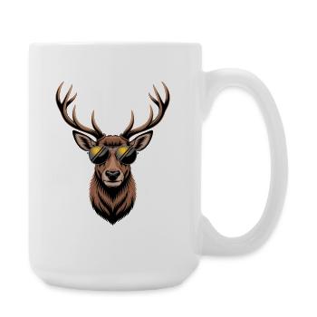 Deer with antlers and sunglasses - Large Mug 440 ml - white - Right