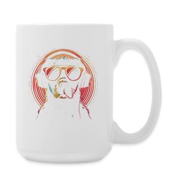 Neon dog with sunglasses and headphones - Large Mug 440 ml - white - Right