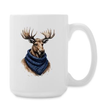 Elch mit blauem Schal - Große Tasse 440 ml - Weiß - Rechts