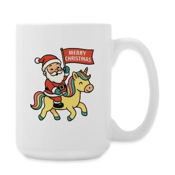 Süßer Weihnachtsmann reitet Einhorn Merry Christma - Große Tasse 440 ml - Weiß - Rechts