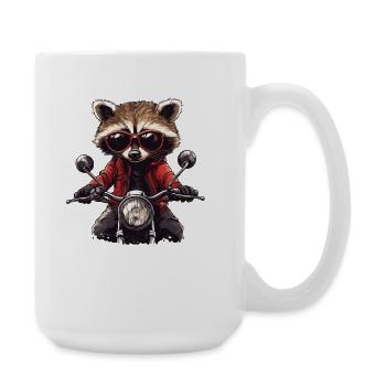 Raccoon on motorcycle in retro look - Large Mug 440 ml - white - Right