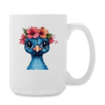 Blauer Vogel mit Hibiskuskrone - Große Tasse 440 ml - Weiß - Rechts