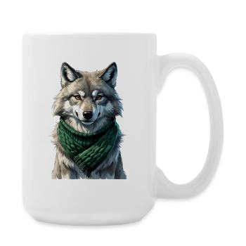 Silhouette de loup avec écharpe verte - Grande tasse 440 ml - blanc - Droite
