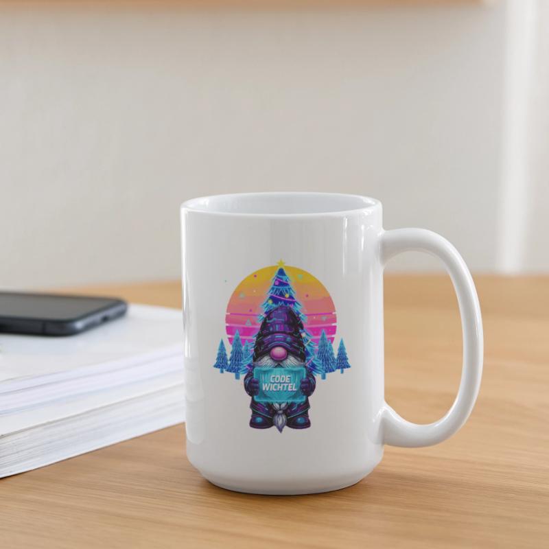 Cyberpunk Code Gnome - Synthwave Xmas Nerd Large Mug 440 ml