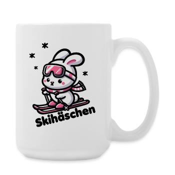 Cute ski bunny with pink ski goggles in the snow - Large Mug 440 ml - white - Right