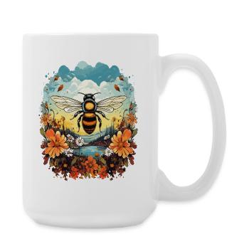 Bee light over flower meadow - Large Mug 440 ml - white - Right