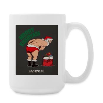 Merry Kissmyass – Lustiger Weihnachtsmann Spruch - Große Tasse 440 ml - Weiß - Rechts