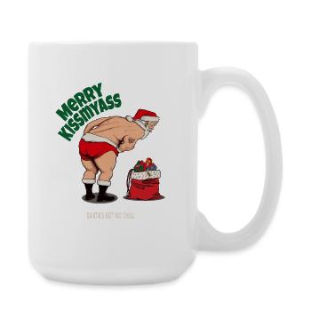 Merry Kissmyass – Lustiger Weihnachtsmann Spruch - Große Tasse 440 ml - Weiß - Rechts