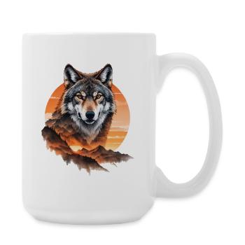 Loup au coucher de soleil sur Bergen - Grande tasse 440 ml - blanc - Droite