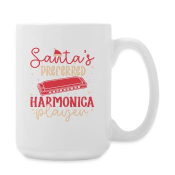 Funny Harmonica Player Santa´s Preferred Harmonica - Große Tasse 440 ml - Weiß - Rechts
