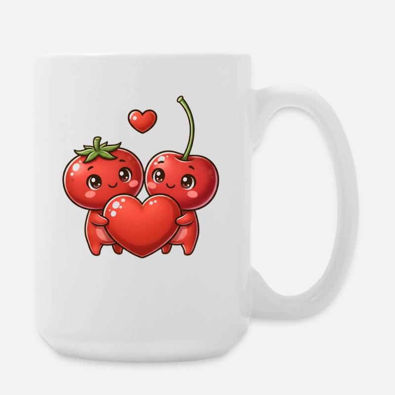 Kirschherzen verschlungen kawaii - Große Tasse 440 ml - Weiß