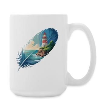 Lighthouse in Feather Landscape Painting - Large Mug 440 ml - white - Right