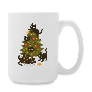 Lustige Katzen, die um den Weihnachtsbaum spielen - Große Tasse 440 ml - Weiß - Rechts