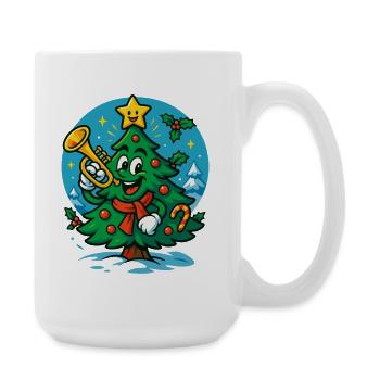 Jolly Christmas Tree Playing Trumpet Design - Large Mug 440 ml - white - Right
