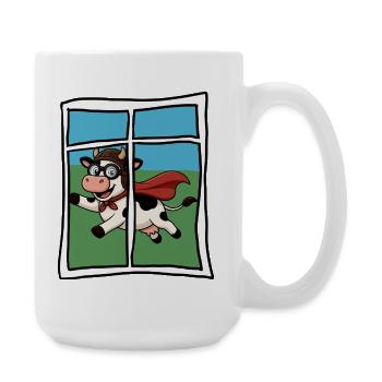 Kuhheld Comic  „am Fenster fliegt ne Kuh vorbei“ - Große Tasse 440 ml - Weiß - Rechts