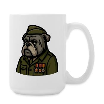 Bulldogge Veteran mit Medaillen Militär Maskottchen Kunst - Große Tasse 440 ml - Weiß - Rechts