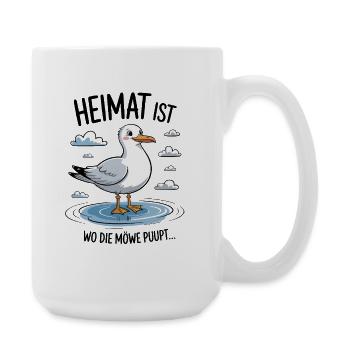 Heimat Ist Wo Die Möwe Pupt Lustiges Möwenmotiv - Große Tasse 440 ml - Weiß - Rechts