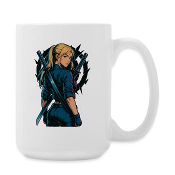 Kämpferin Samurai Zweikatanas Motiv - Große Tasse 440 ml - Weiß - Rechts
