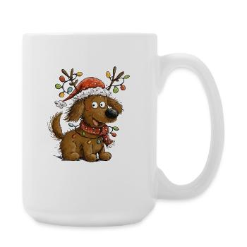 Weihnachtshund mit Rentiergeweih Weihnachten - Große Tasse 440 ml - Weiß - Rechts