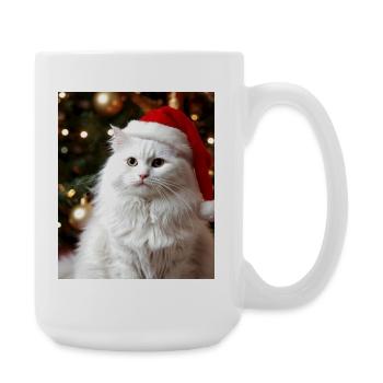 White cat with Santa hat, Christmassy - Large Mug 440 ml - white - Right