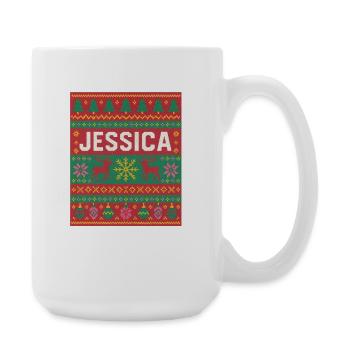 Festlicher Name Jessica Hässlicher Weihnachtsstil, Weihnachten - Große Tasse 440 ml - Weiß - Rechts
