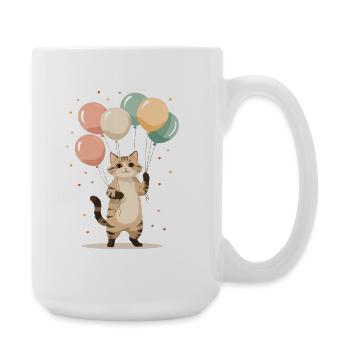Katze mit bunten Ballons - Große Tasse 440 ml - Weiß - Rechts