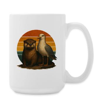 Otter Möwe Retro Tierfreunde - Große Tasse 440 ml - Weiß - Rechts