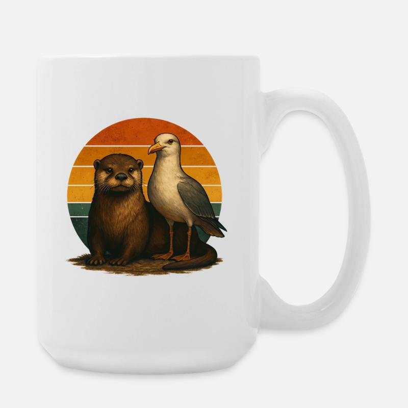 Otter Möwe Retro Tierfreunde - Große Tasse 440 ml - Weiß