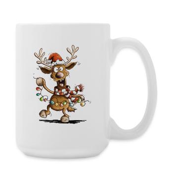 Lustiges Weihnachtsrentier Rentier Cartoon X-Mas - Große Tasse 440 ml - Weiß - Rechts
