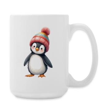 Penguin with colorful winter hat - Large Mug 440 ml - white - Right