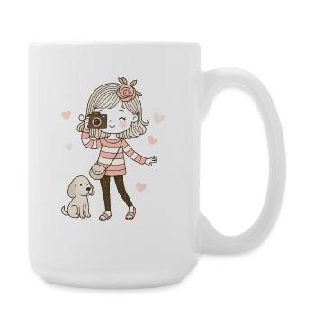 Niedliches Foto-Mädchen mit Hund - Große Tasse 440 ml - Weiß - Rechts