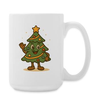 Fun Christmas Tree Cartoon Waving Design - Large Mug 440 ml - white - Right