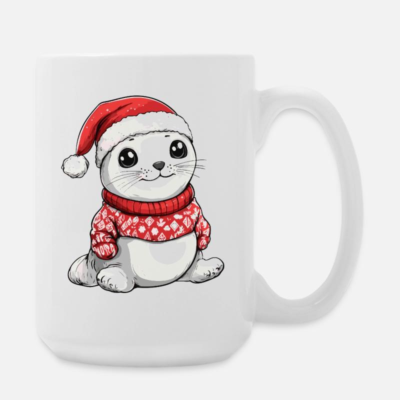 Robbe Tier Weihnachten Xmas - Große Tasse 440 ml - Weiß